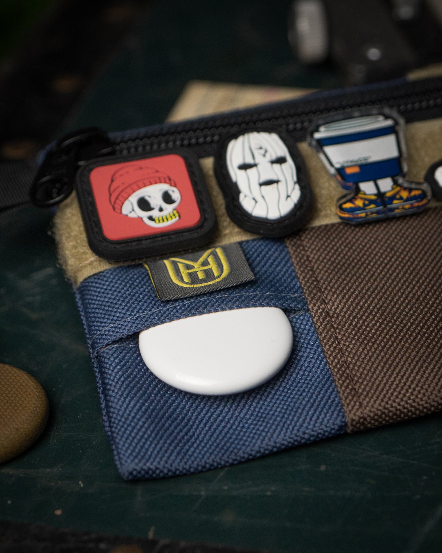 UYH - Navy & Brown "64" AirTag Pouch w/Velcro
