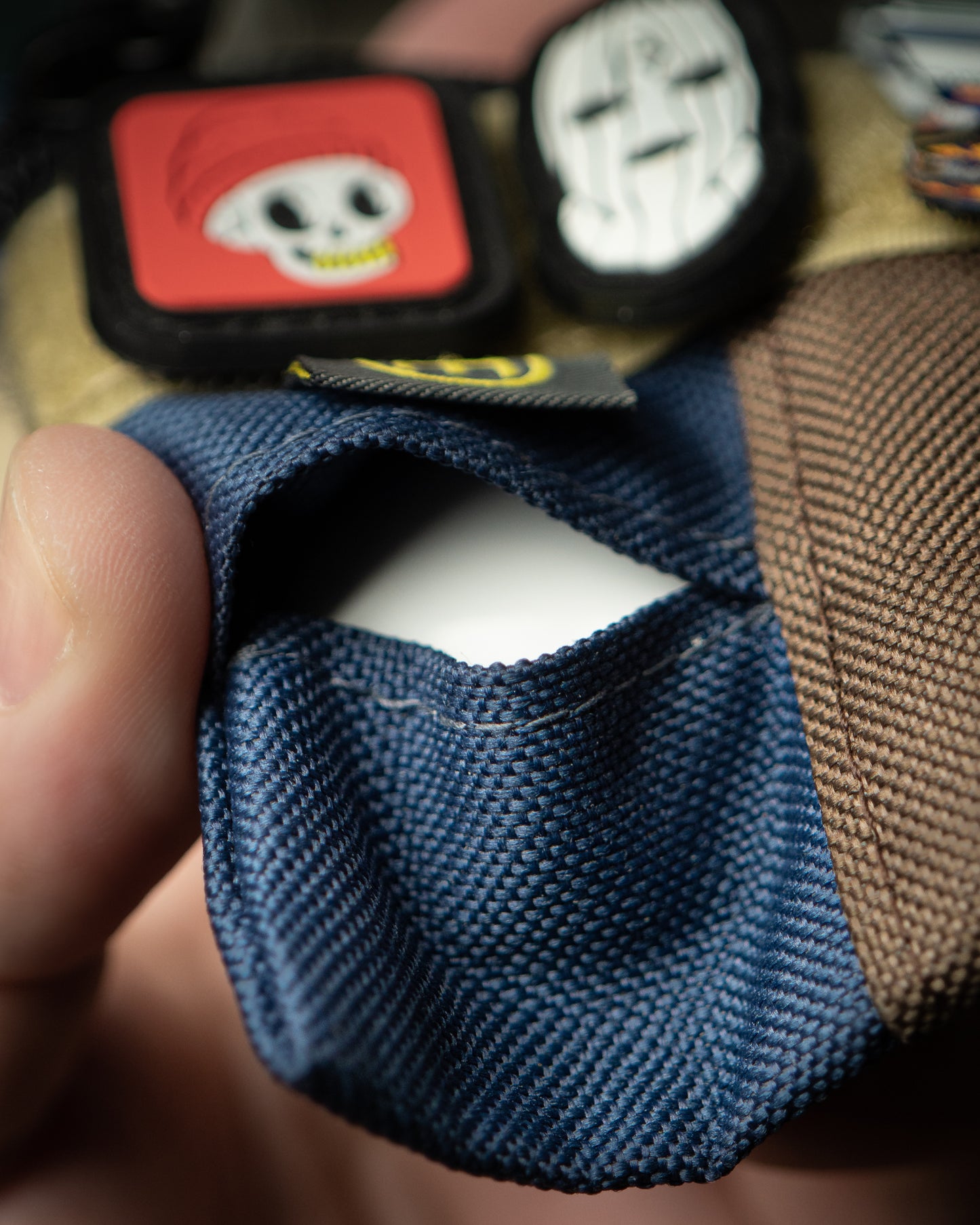 UYH - Navy & Brown "64" AirTag Pouch w/Velcro